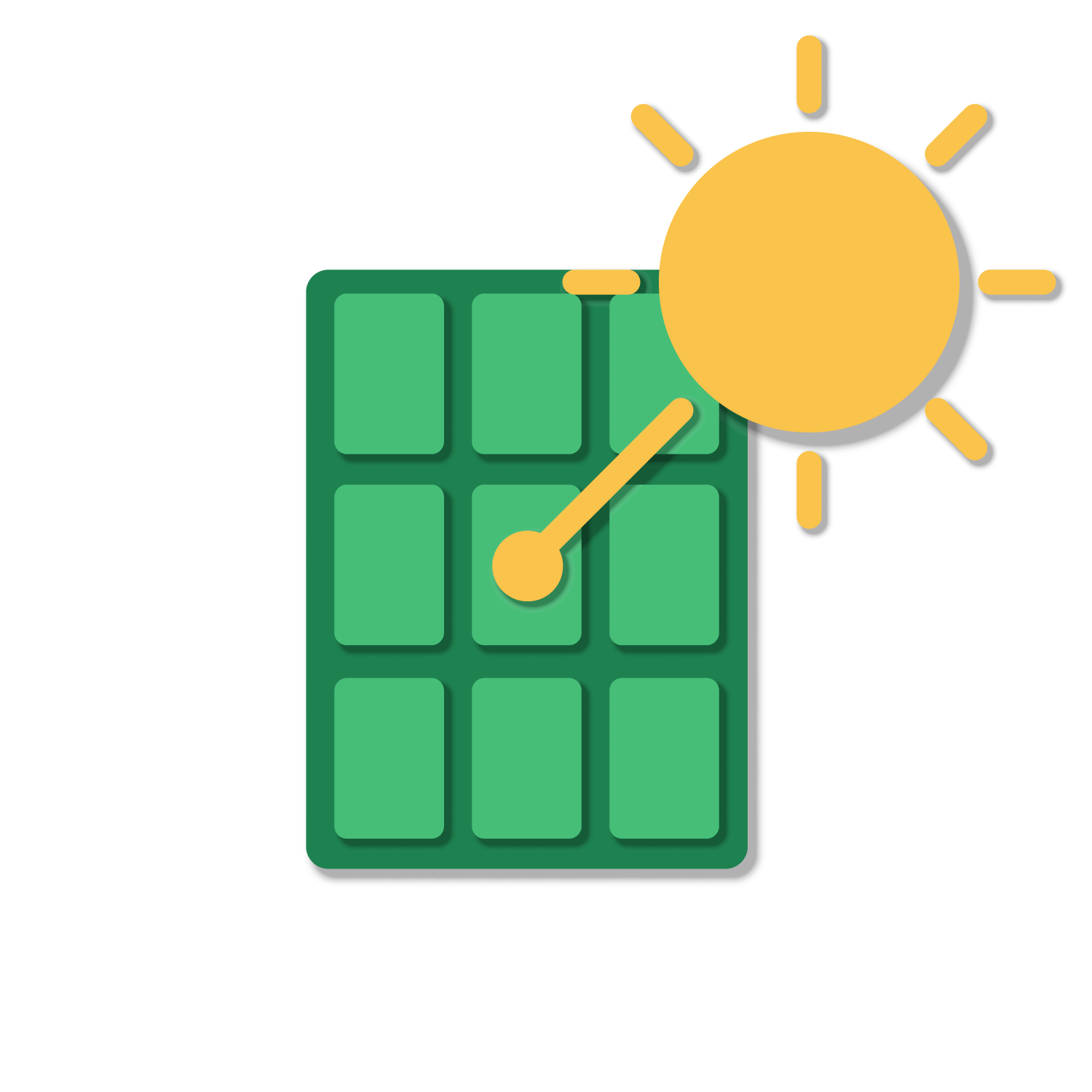 Icon mit einem Solarpanel und einer Sonne, die darauf strahlt