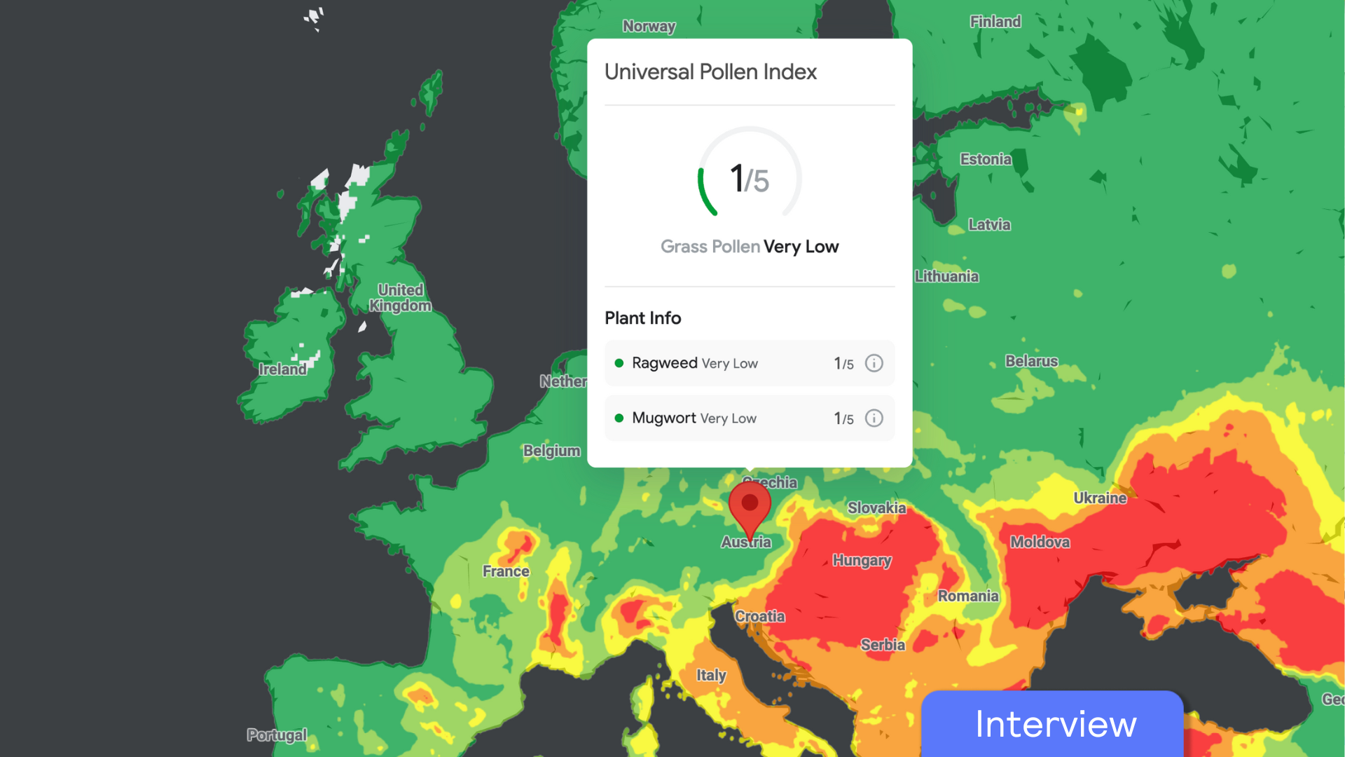 Screenshot aus der Demo zu Googles neuer Pollen API