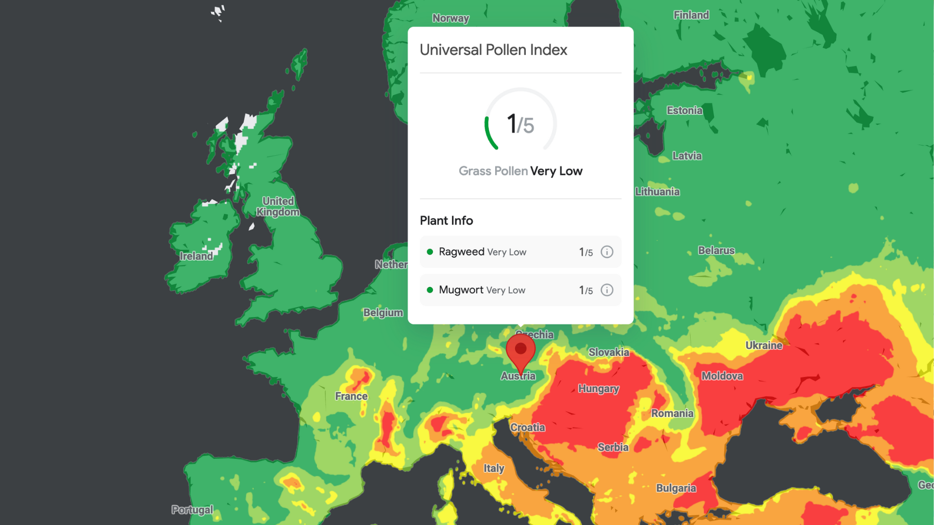 Screenshot aus der Demo zu Googles neuer Pollen API