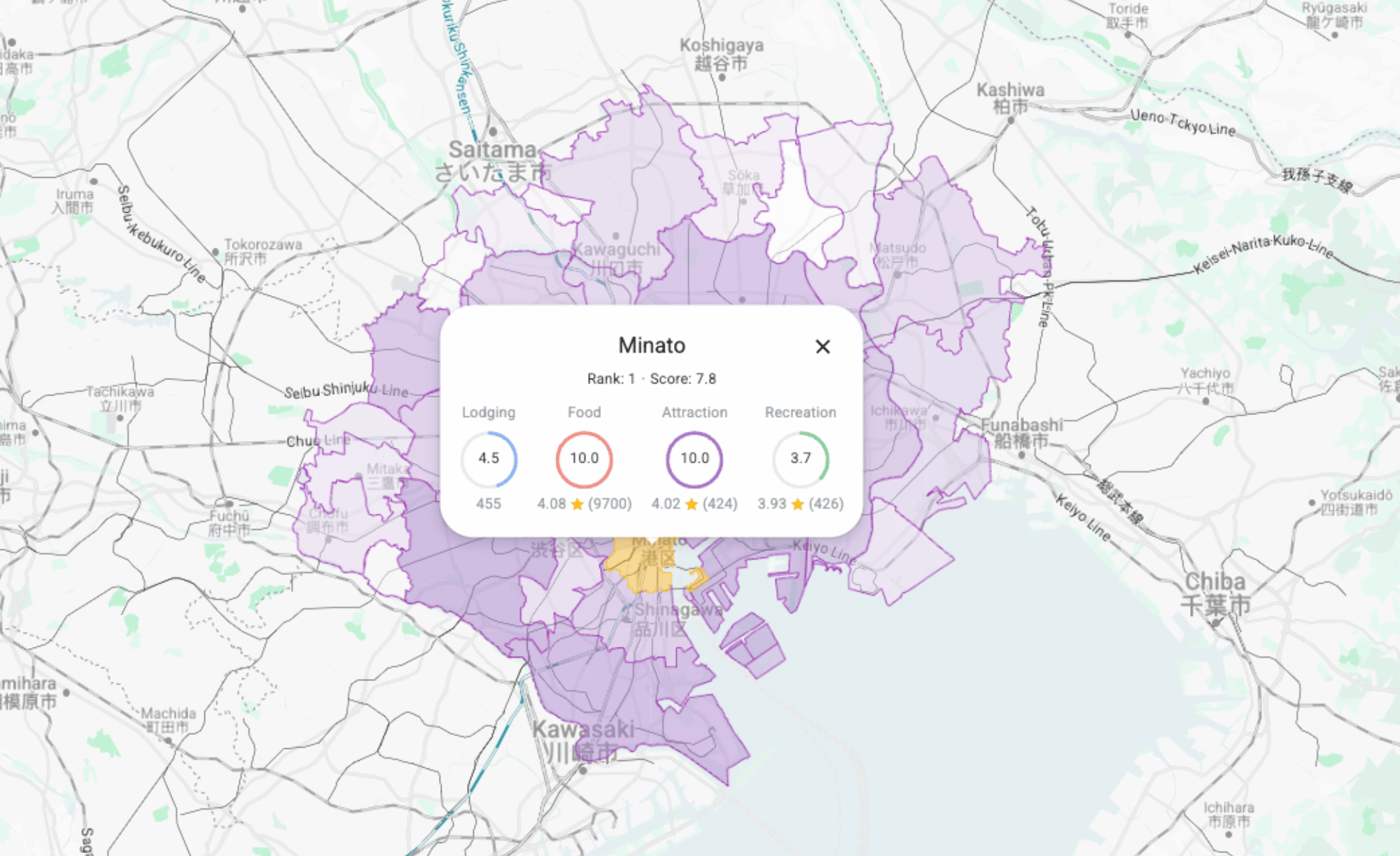 Screenshot der Places Insights Demo von Google Maps Platform