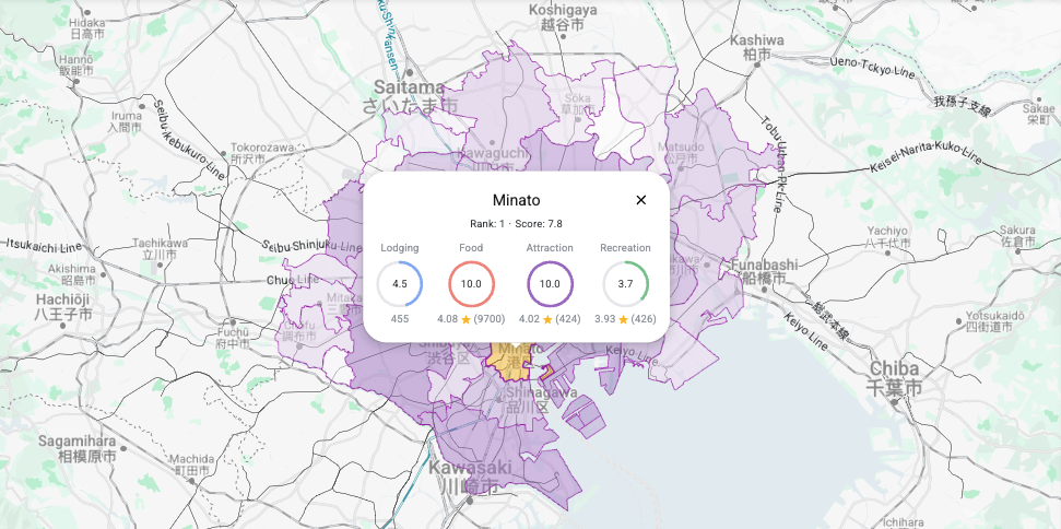 Screenshot der Places Insights Demo von Google Maps Platform