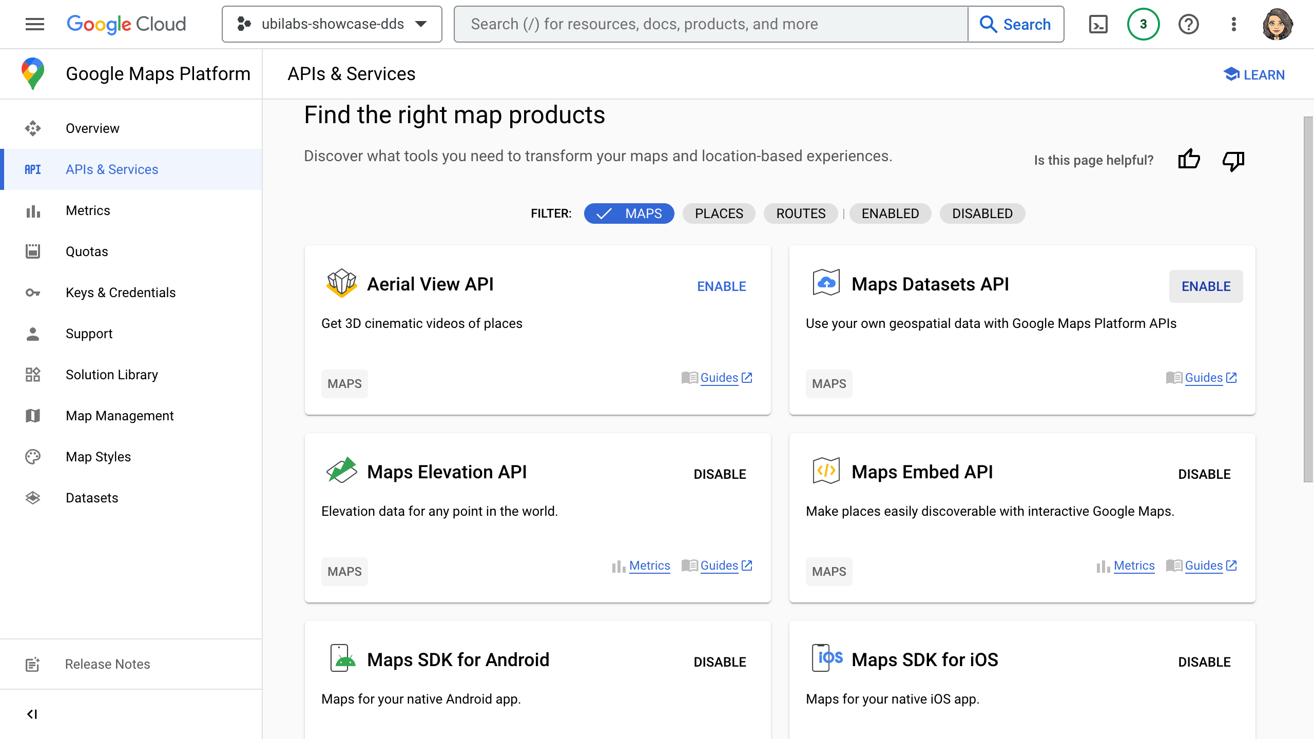 Übersicht der verfügbaren Google APIs in Google Maps Platform