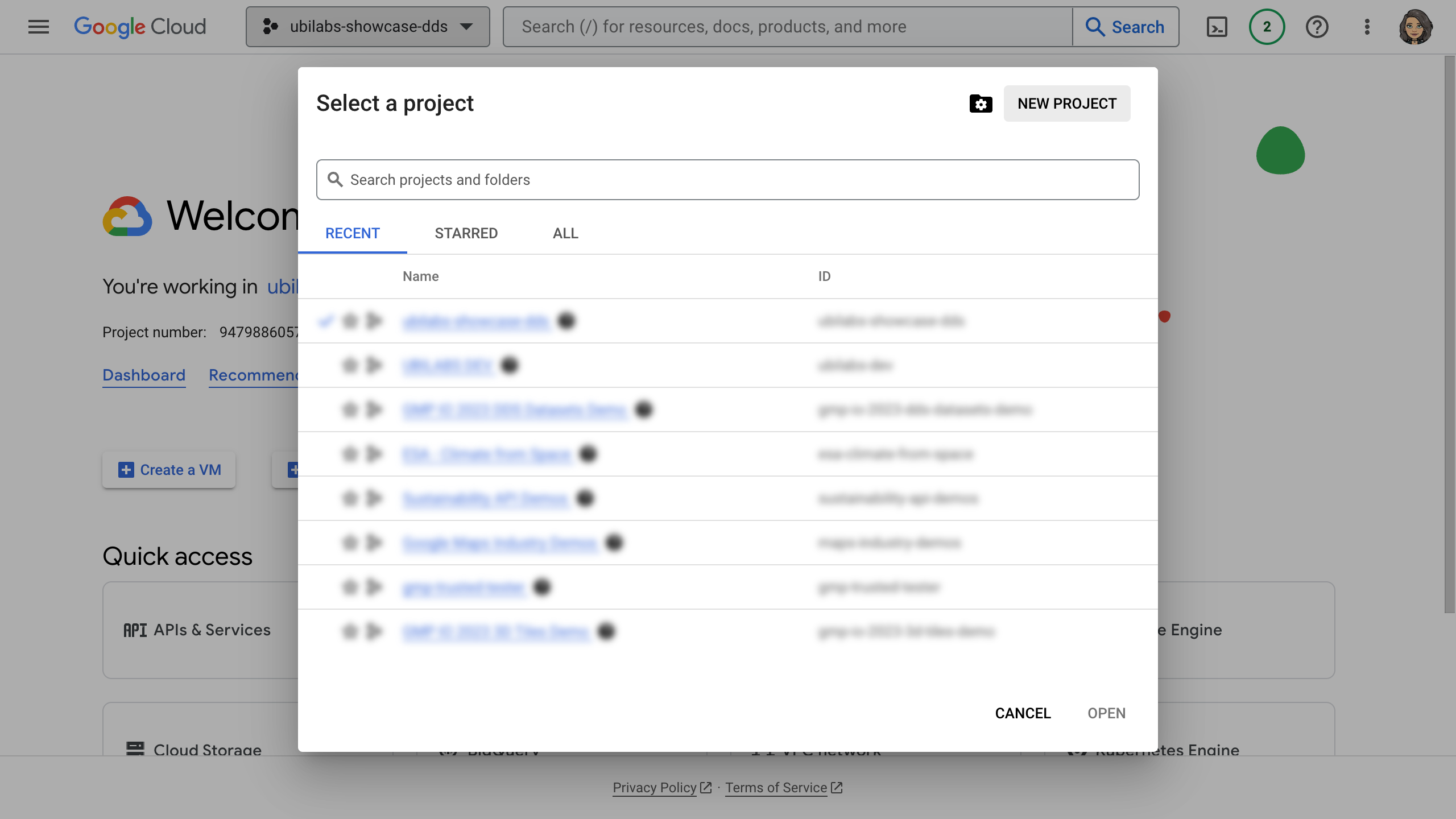 Projektübersicht in der Google Cloud Konsole