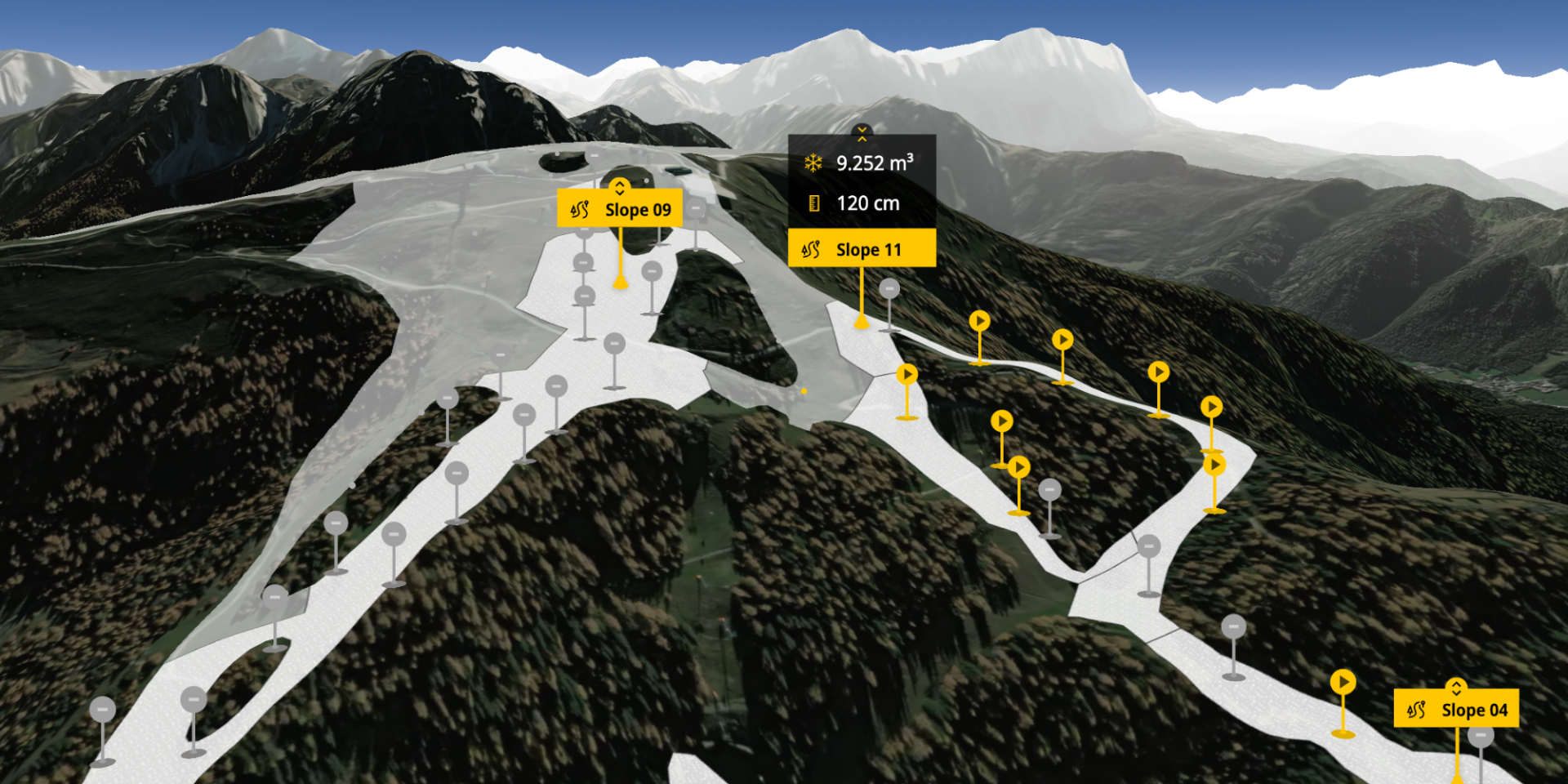 Beispiel für ein Kartenmodul: Screenshot von SNOWMASTER, der Software von TechnoAlpin