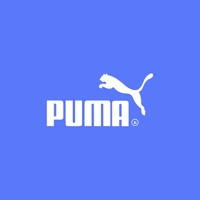 weißes Puma-Logo auf blauem Hintergrund
