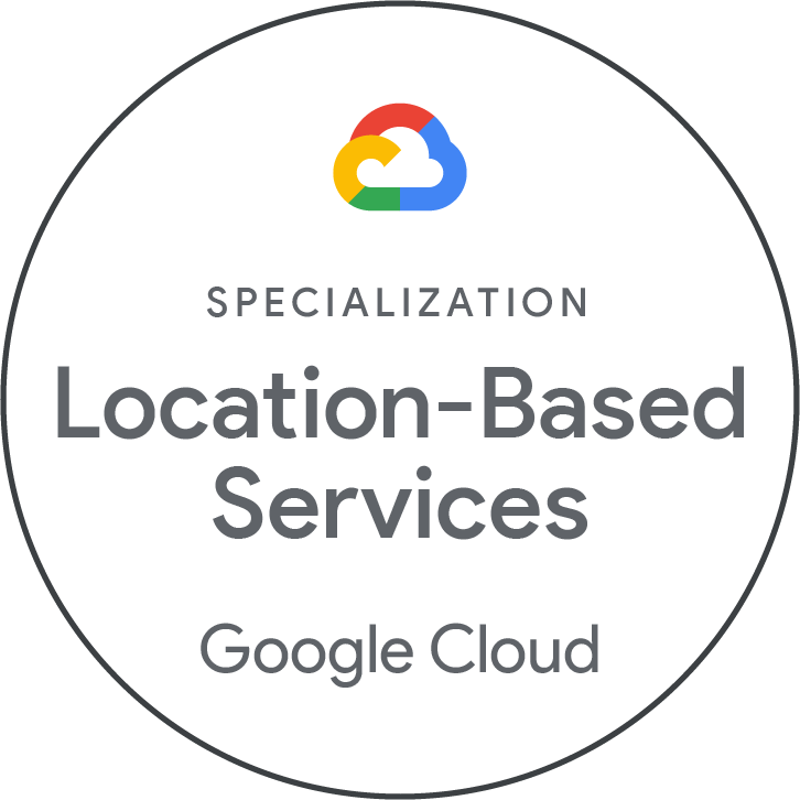Google Cloud Badge, die Ubilabs als Google Partner mit einer Spezialisierung im Bereich Location-Based Services auszeichnet