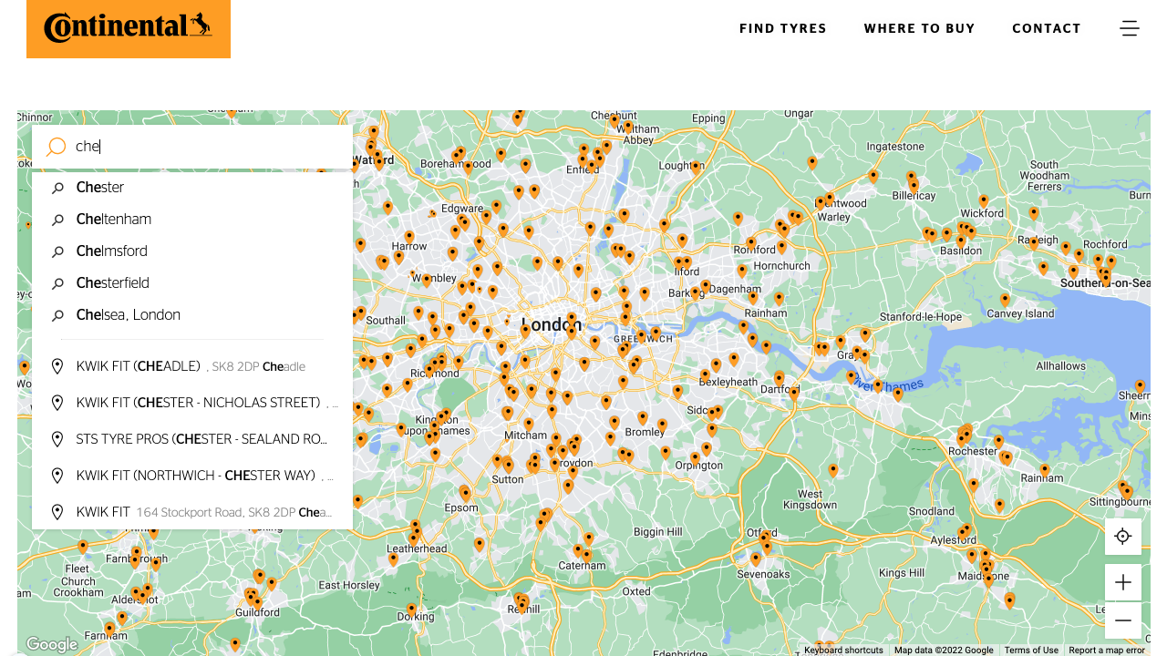 Screenshot Dealer Locator for Continental with Autocomplete