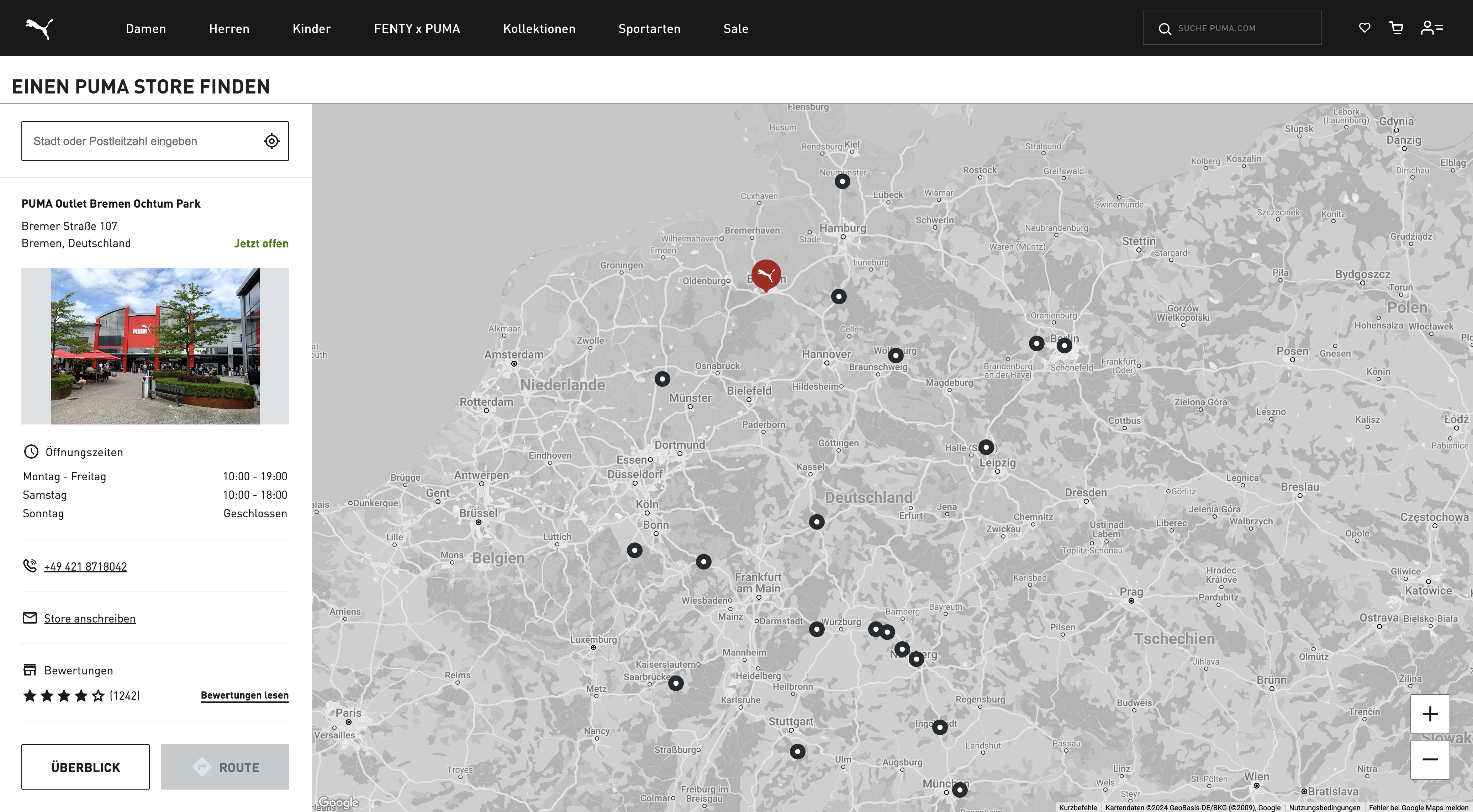 Screenshot PUMA Store Finder Store Details