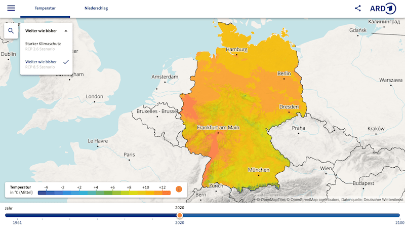Screenshot of the climate change map for ARD